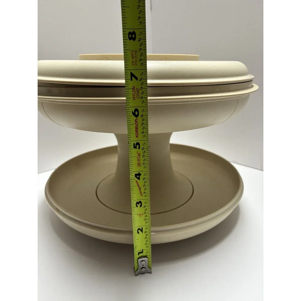 Vintage Tupperware Serve It All Pedestal Plate Stand Complete Set #1532 Almond